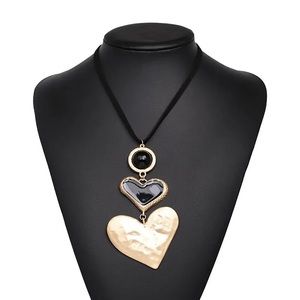Black Enamel golden heart statement necklace